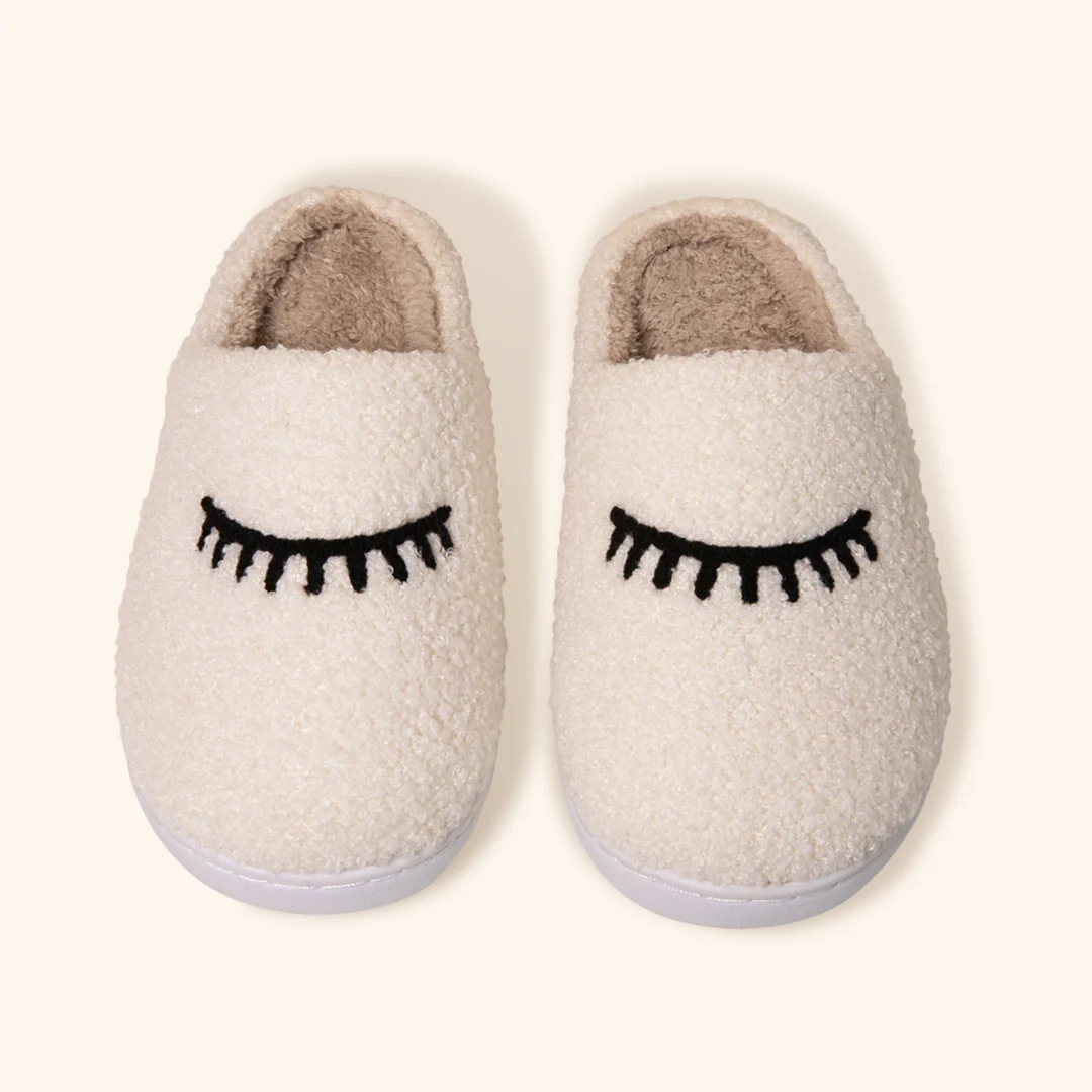 Cosy Teddy Slippers with Lash Design - Image 2