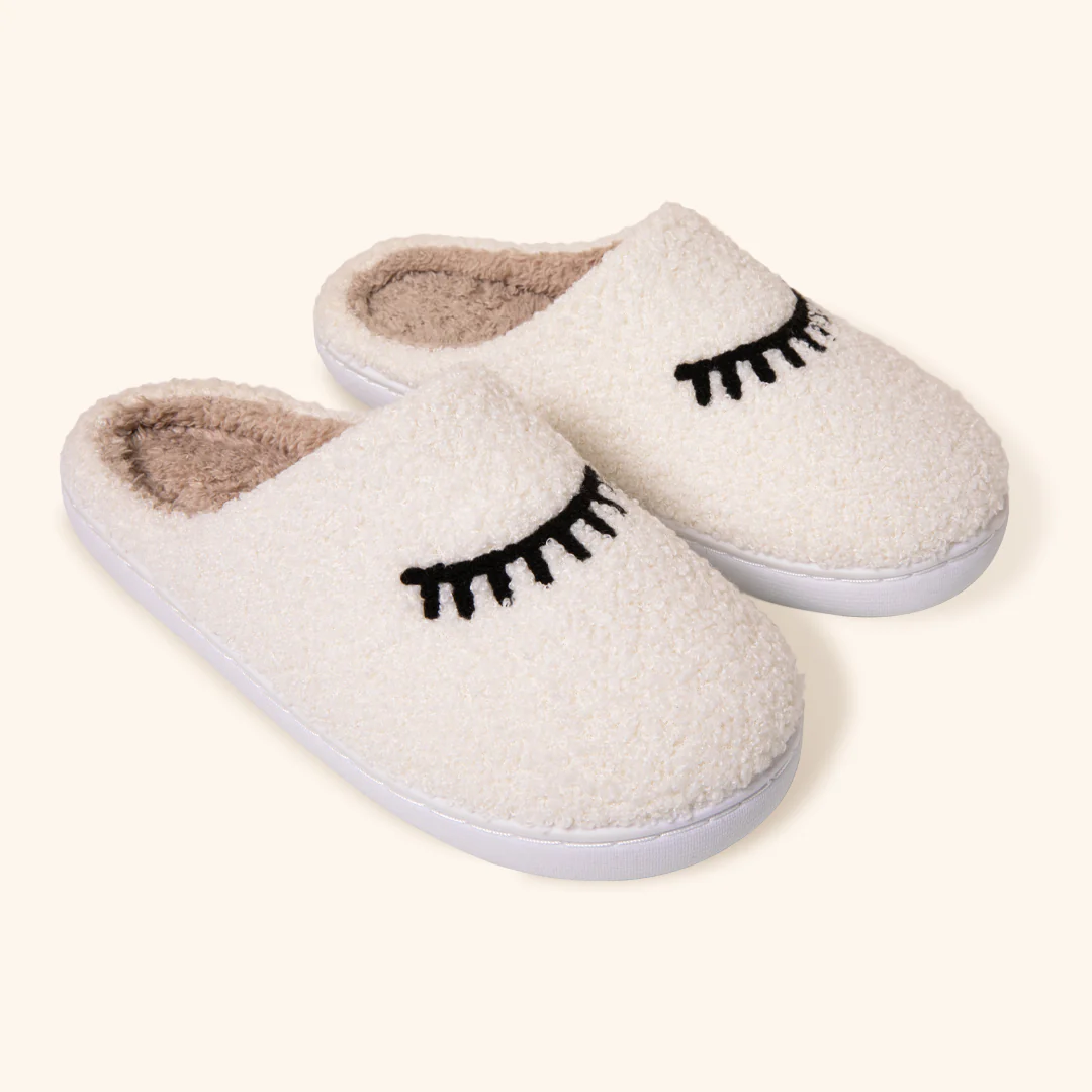 Cosy Teddy Slippers with Lash Design - Image 3
